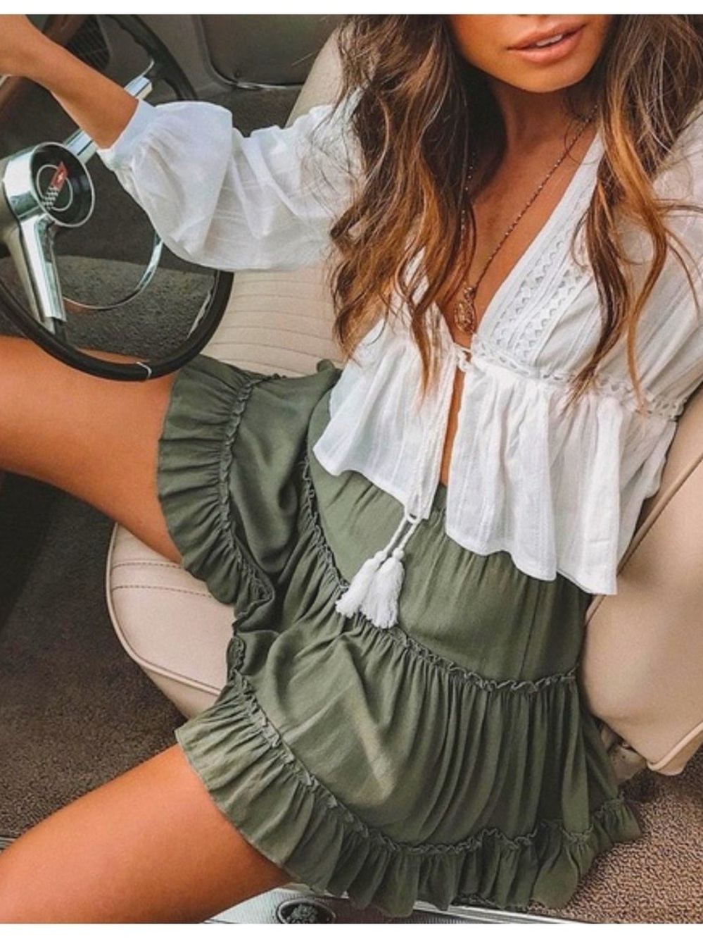 Princess Polly Marlowe Army Green Tiered Mini Skirt